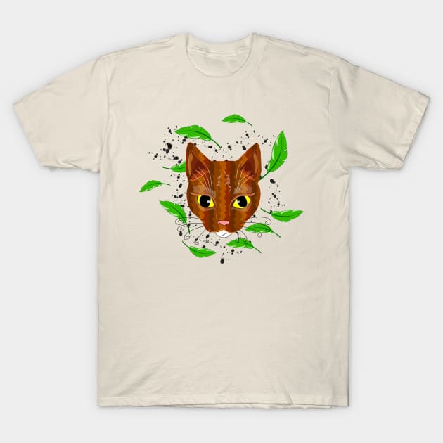 Tiger Kitty in leaves T-Shirt by ladyshiro42